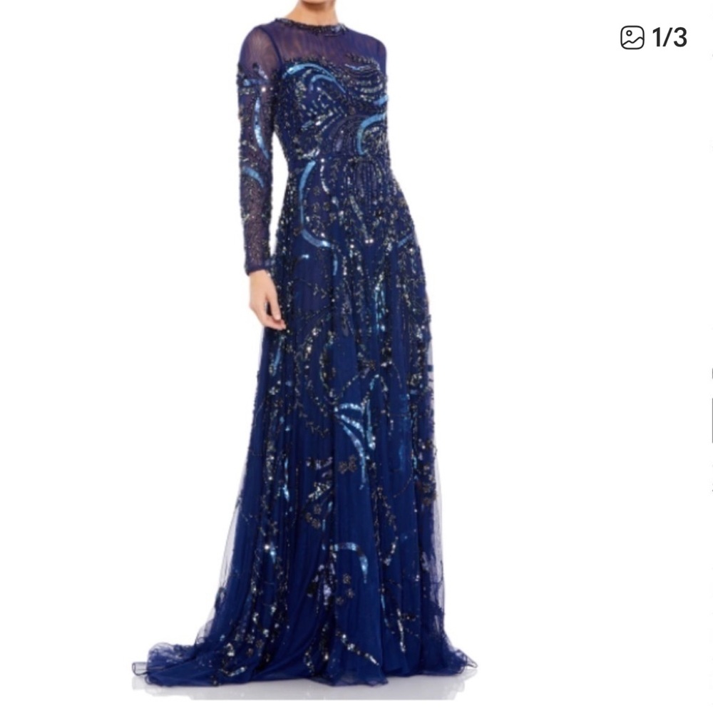 Mac Duggal Navy Sequin Long Sleeve Dress ***Dress is Sold Out***